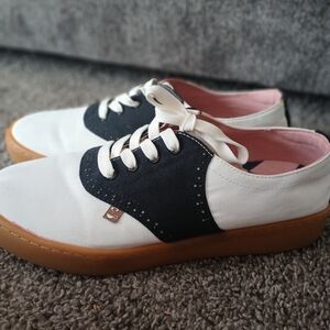 Elegant Women's Black and White Sneakers with Tan Soles